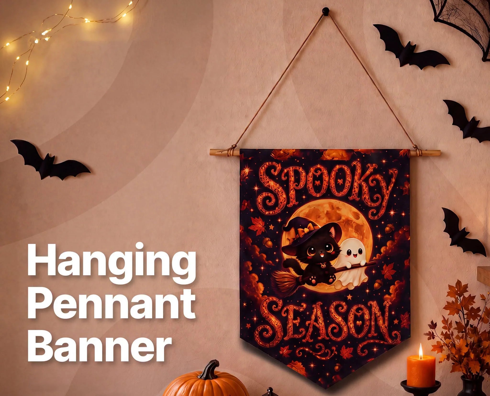 Spooky Hanging Pennant Banner On Halloween Holiday