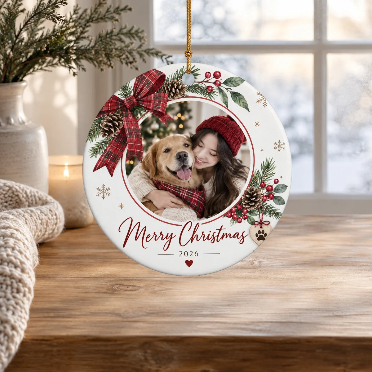 Merry Christmas With Pet Friend Home Decor With Christmas Ornament