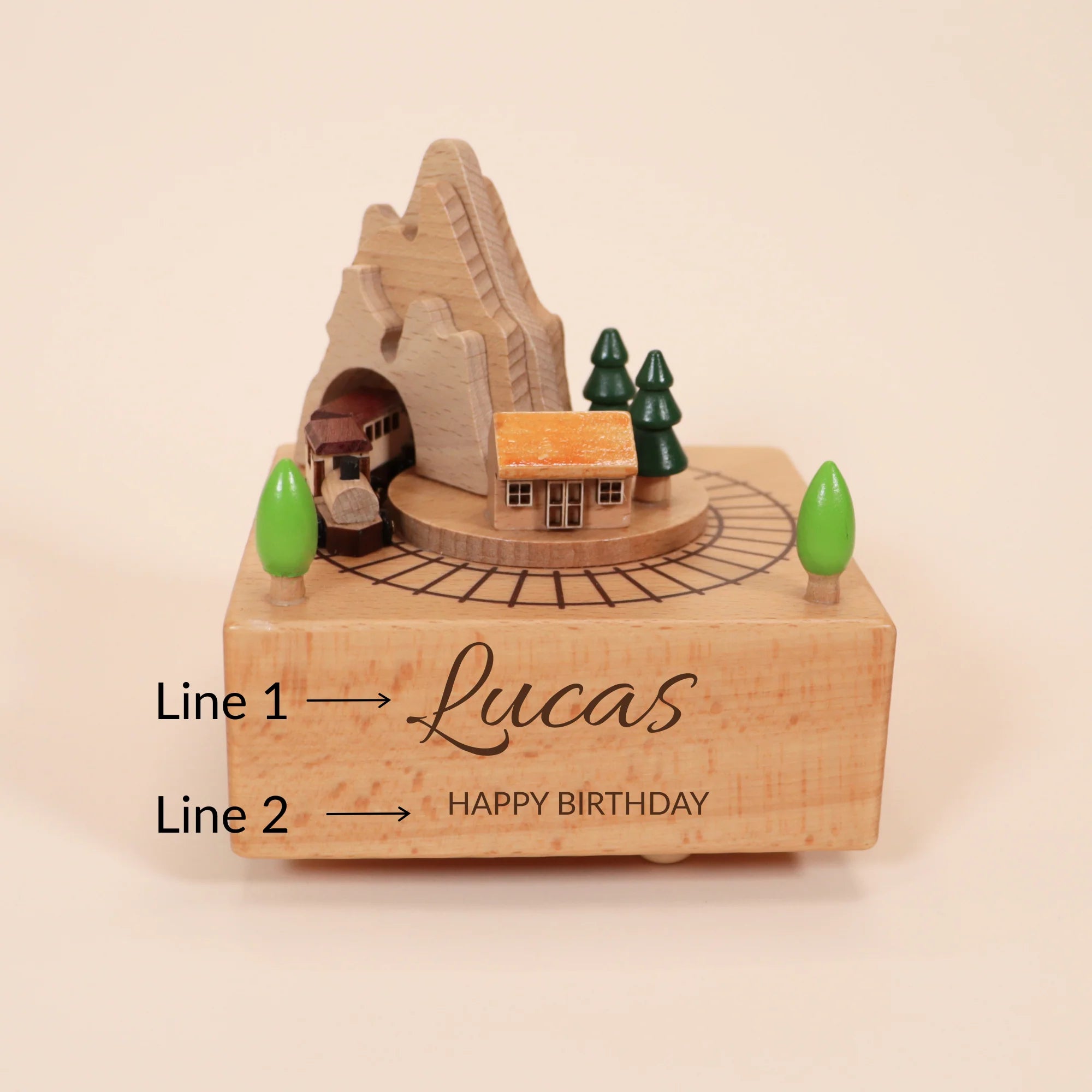 Vintage Wooden Roller Coaster Small Train Castle Music Box