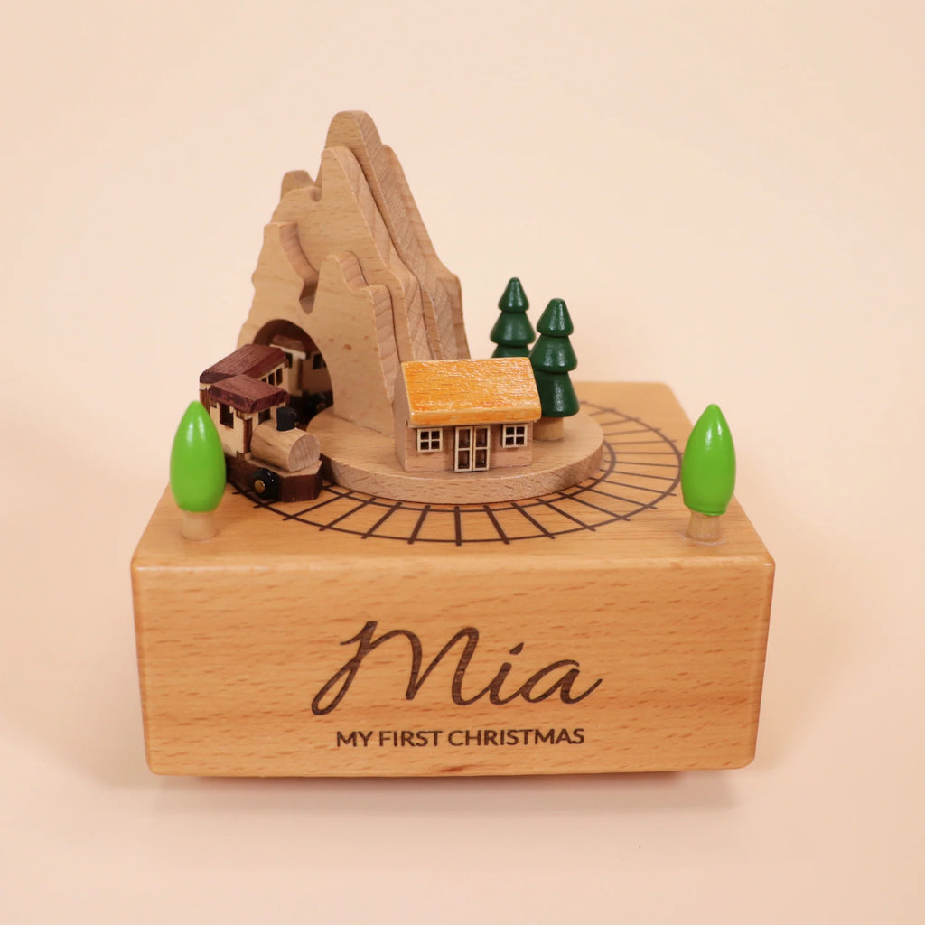 Vintage Wooden Roller Coaster Small Train Castle Music Box