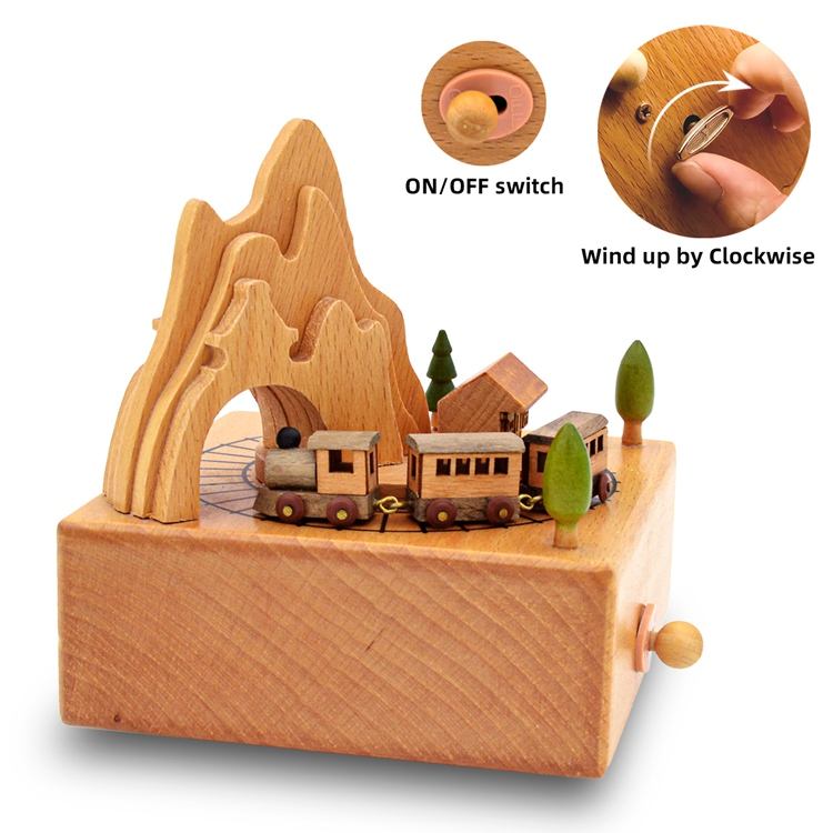 Vintage Wooden Roller Coaster Small Train Castle Music Box