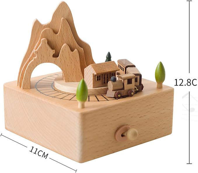 Vintage Wooden Roller Coaster Small Train Castle Music Box