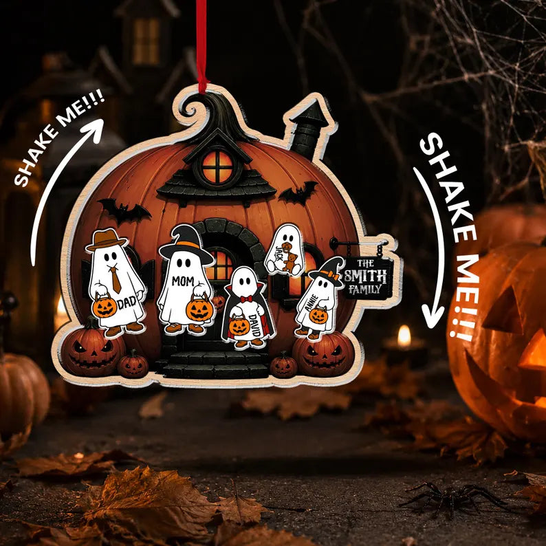 Funny Pumpkin House Halloween Ornament Wood and Acrylic Shaker 4 Layers