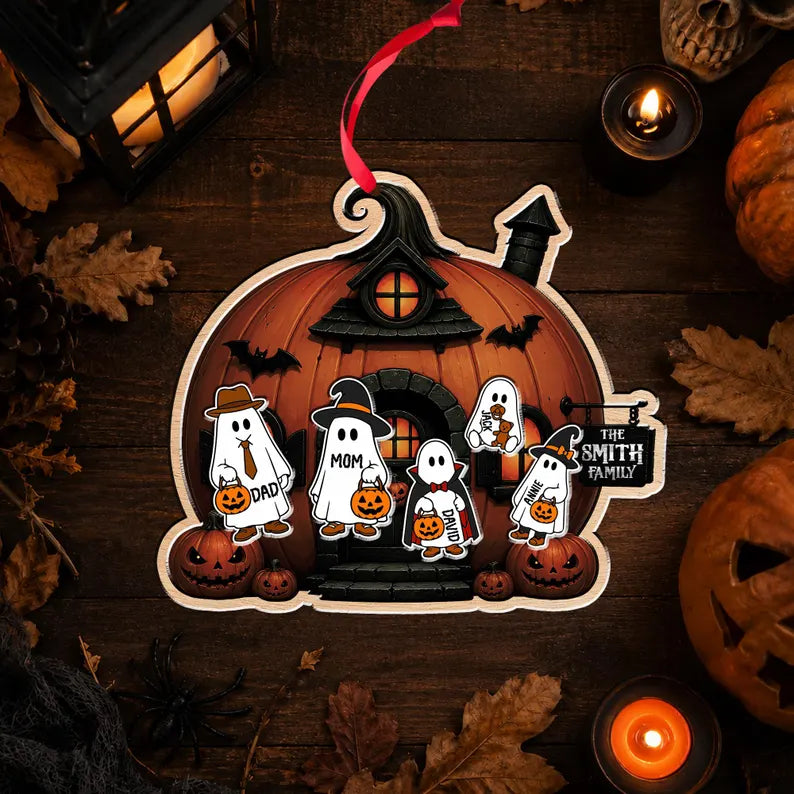 Funny Pumpkin House Halloween Ornament Wood and Acrylic Shaker 4 Layers