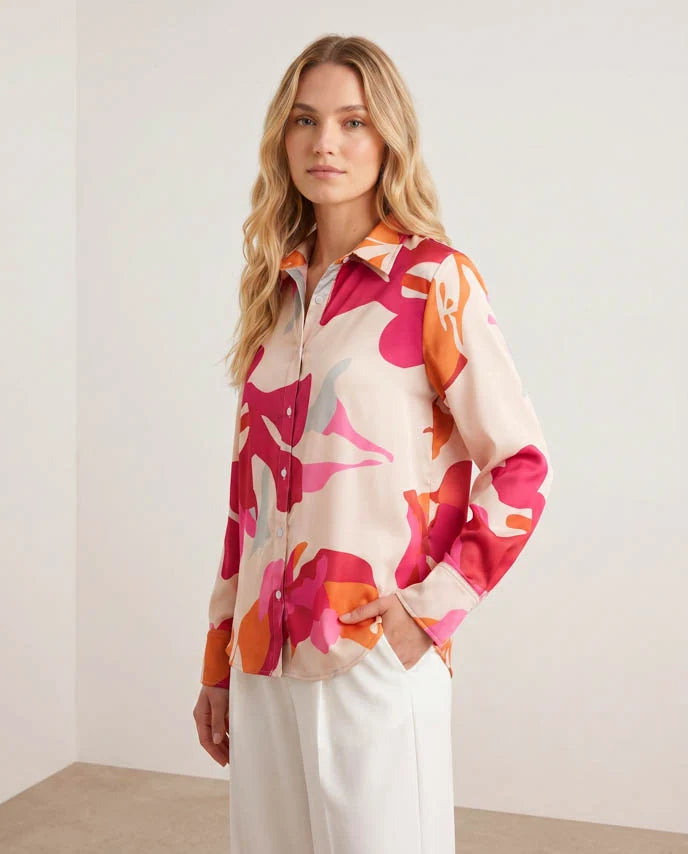 Cool Paterm Women Satin Button Down Shirt Fashion Gift For Your Wife