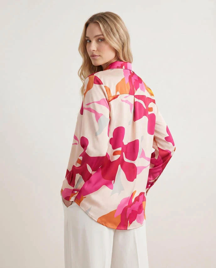 Cool Paterm Women Satin Button Down Shirt Fashion Gift For Your Wife