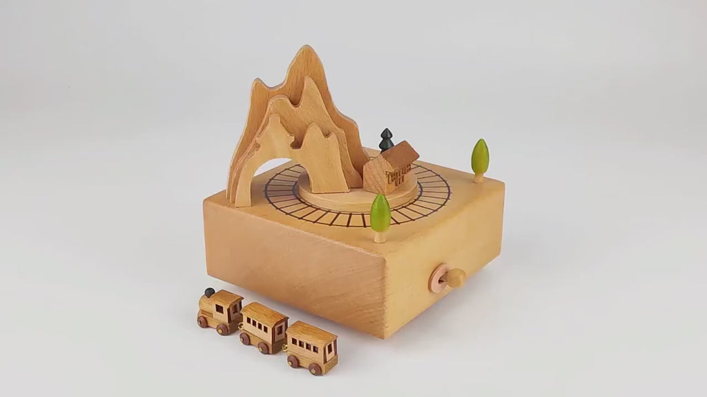 Vintage Wooden Roller Coaster Small Train Castle Music Box